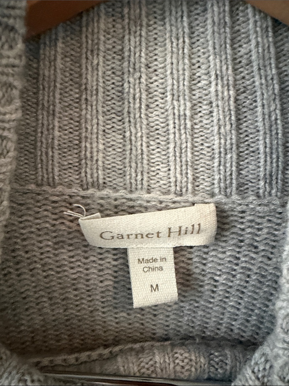 Garnet Hill Cable Detail Cashmere Mock Neck Sweater Tunic - Light Gray M - Picture 4 of 6